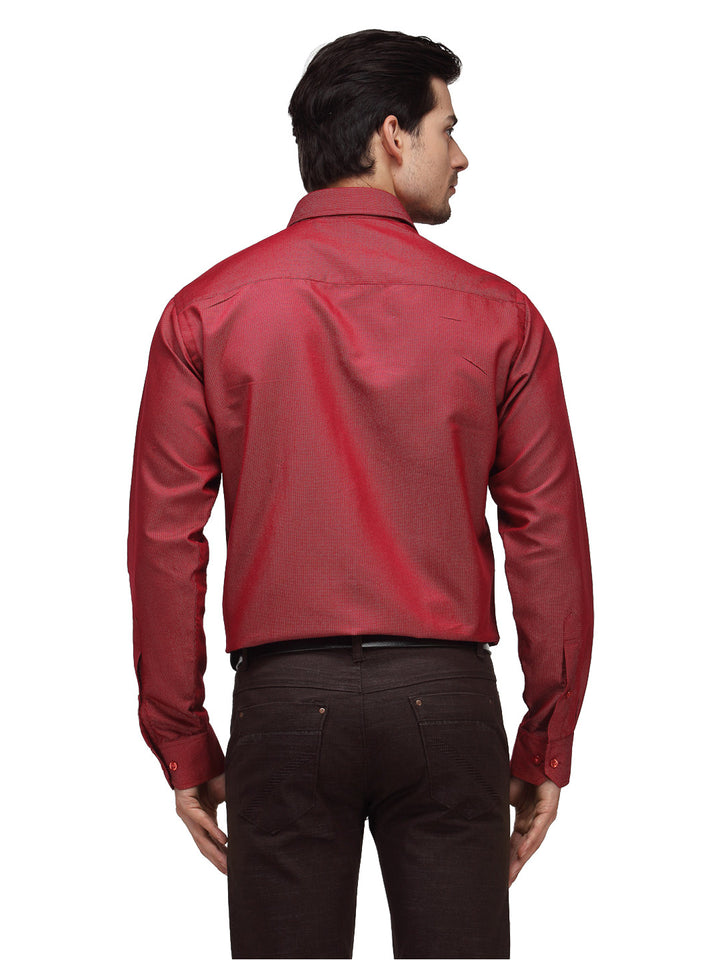 Men Red Slim Fit Solid Dobby Cotton Rich Formal Shirt