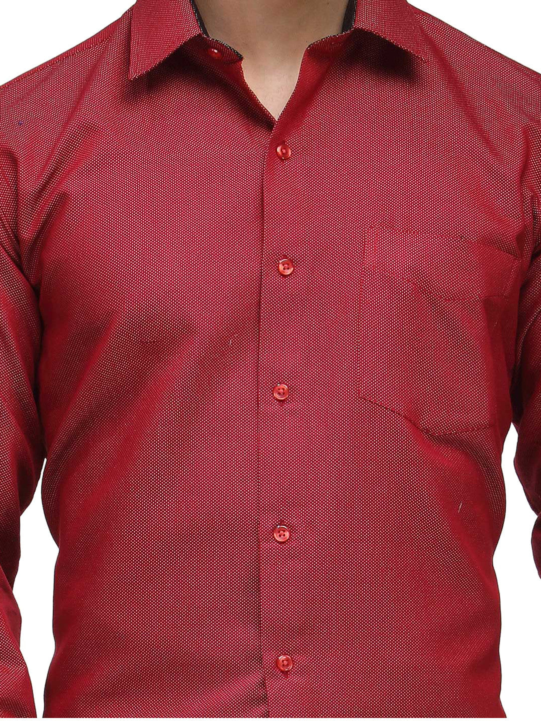 Men Red Slim Fit Solid Dobby Cotton Rich Formal Shirt