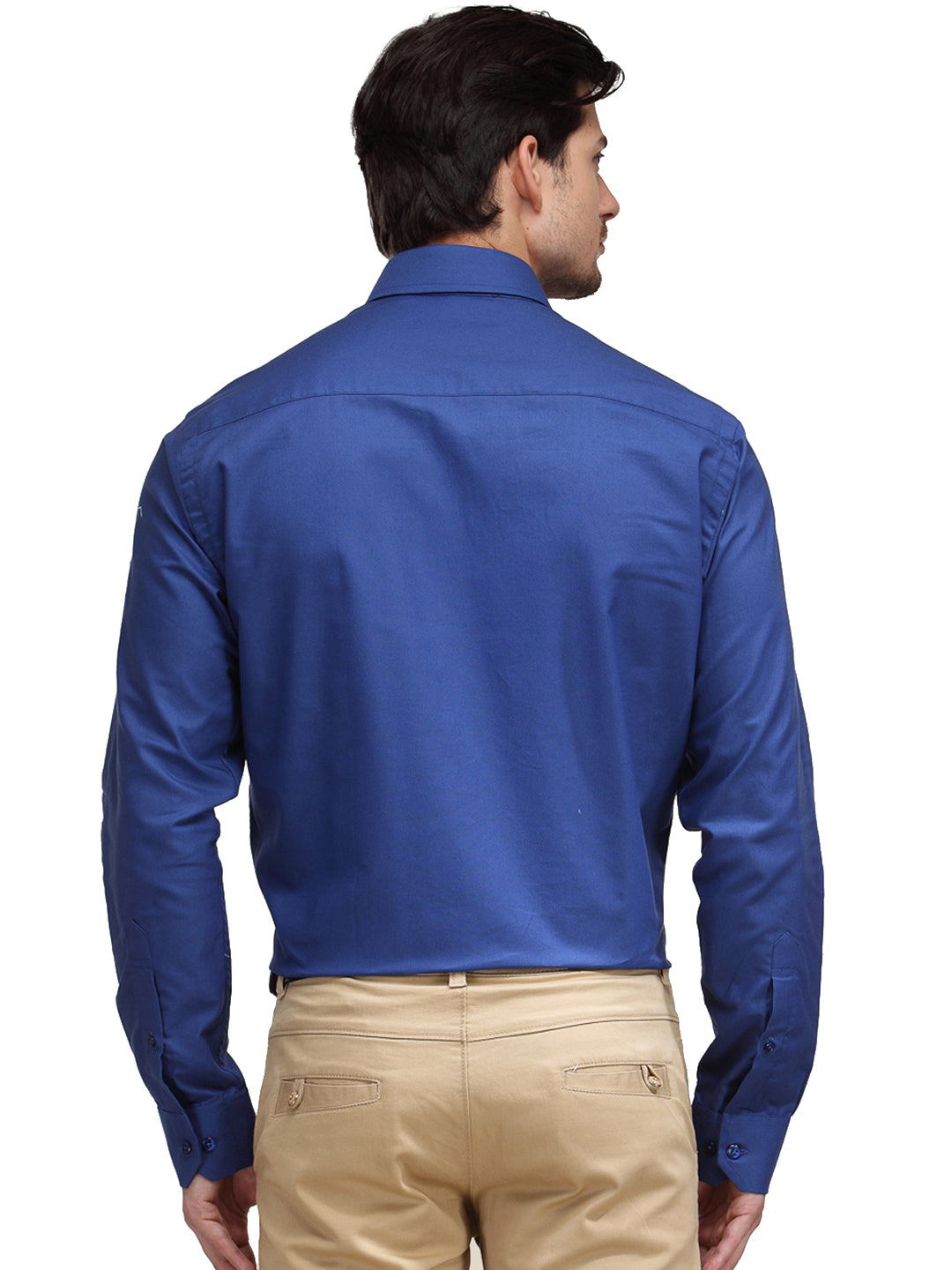 Men Blue Slim Fit Solid Pure Cotton Formal Shirt