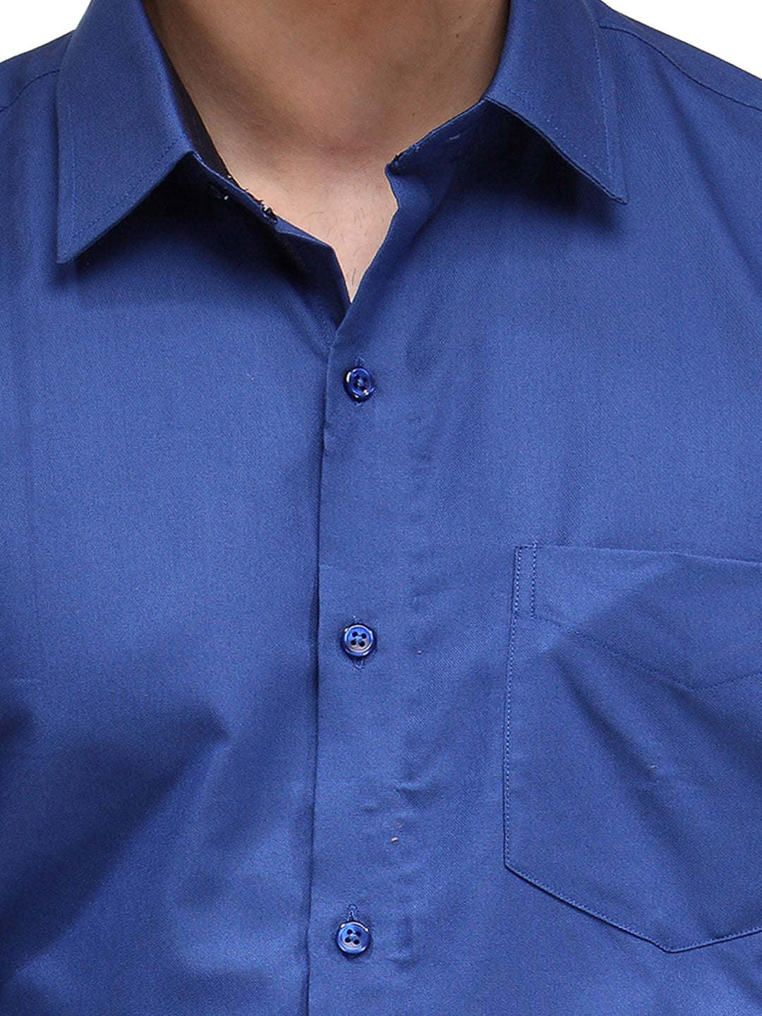 Men Blue Slim Fit Solid Pure Cotton Formal Shirt