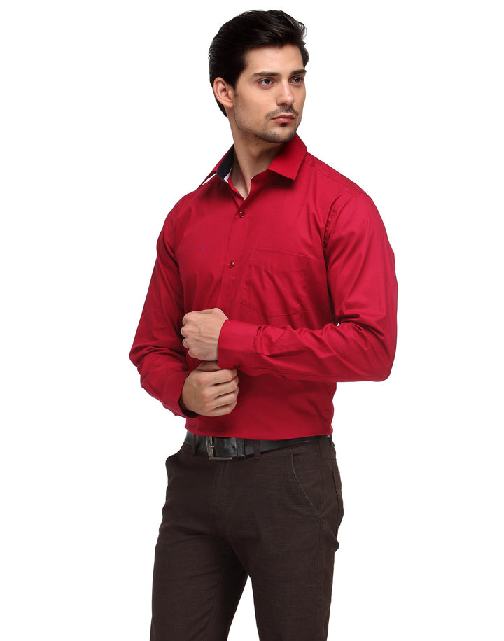 Men Red Slim Fit Solid Pure Cotton Formal Shirt