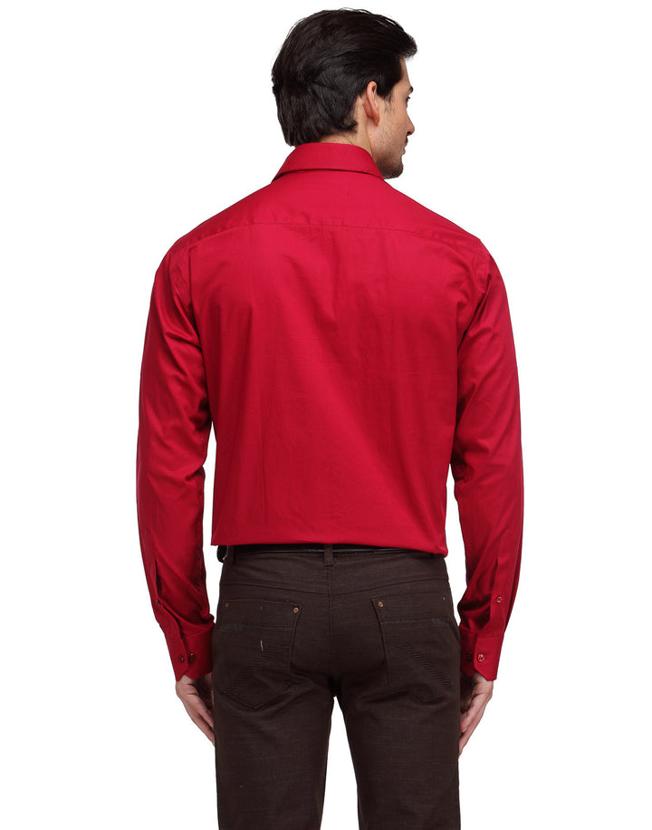 Men Red Slim Fit Solid Pure Cotton Formal Shirt