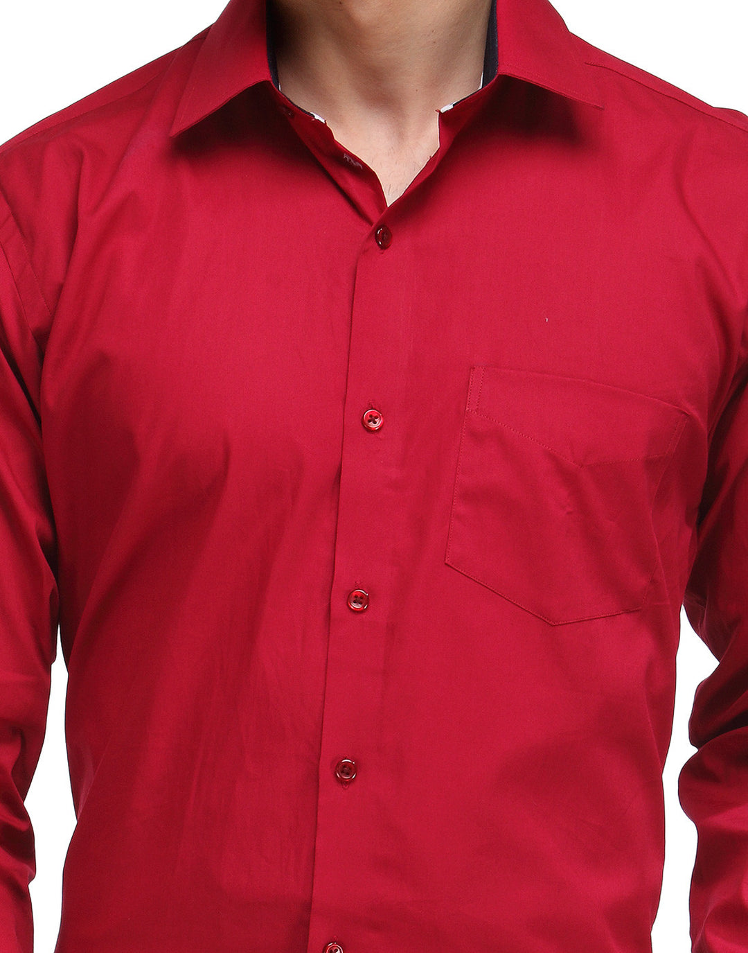 Men Red Slim Fit Solid Pure Cotton Formal Shirt