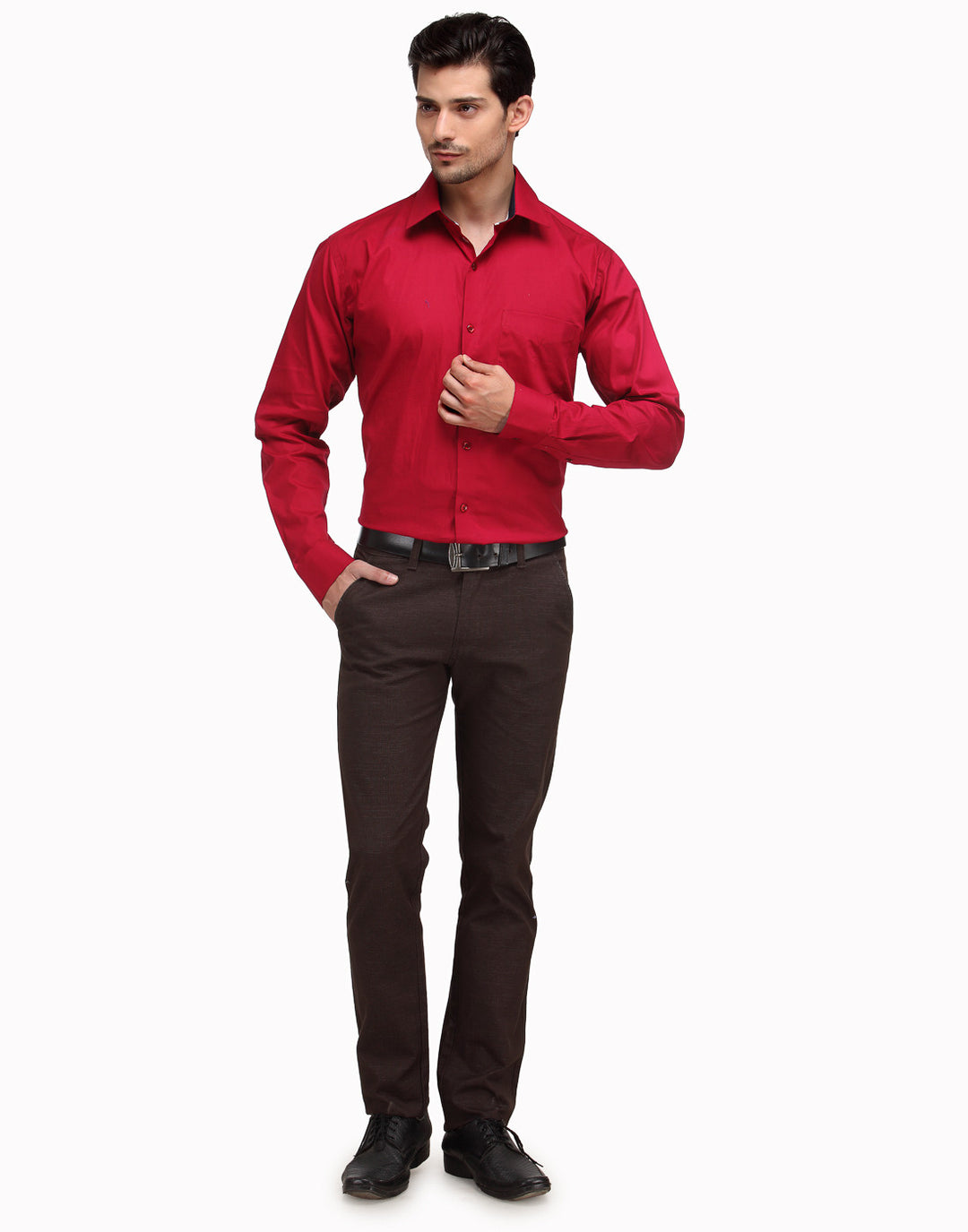 Men Red Slim Fit Solid Pure Cotton Formal Shirt