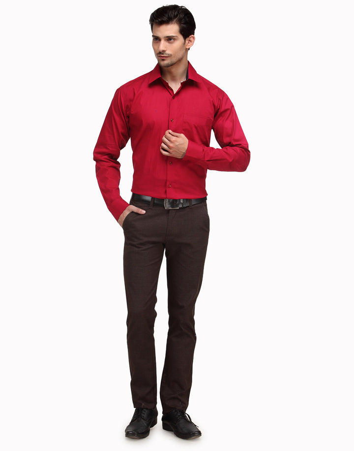Men Red Slim Fit Solid Pure Cotton Formal Shirt