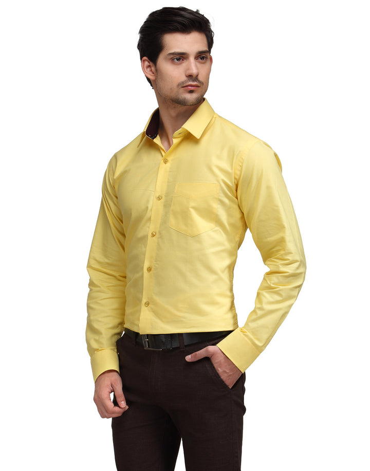 Men Yellow Slim Fit Solid Pure Cotton Formal Shirt