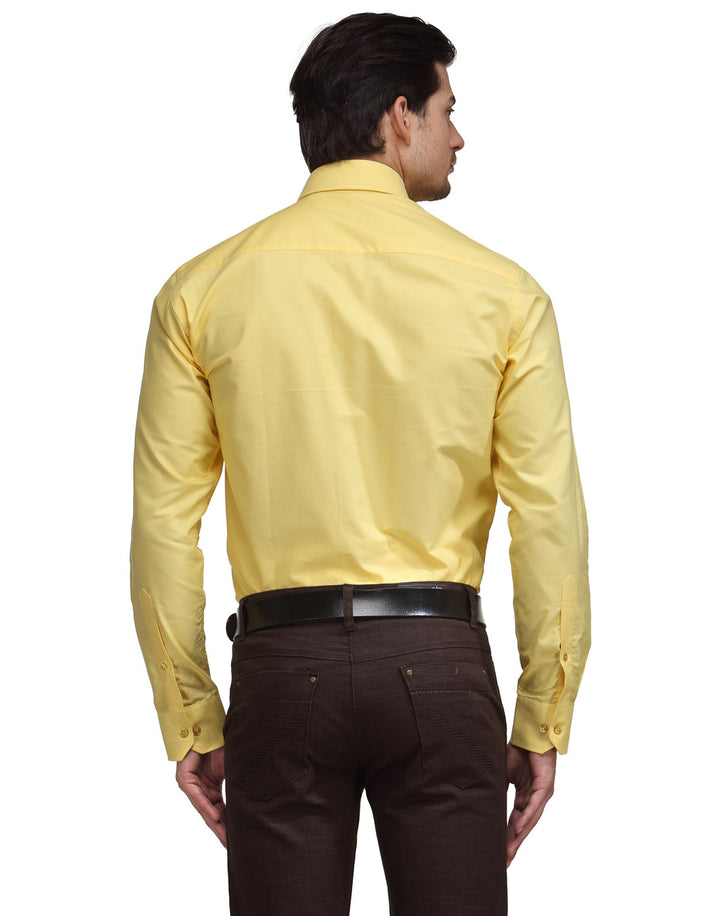 Men Yellow Slim Fit Solid Pure Cotton Formal Shirt