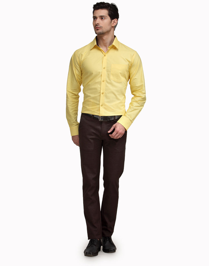 Men Yellow Slim Fit Solid Pure Cotton Formal Shirt