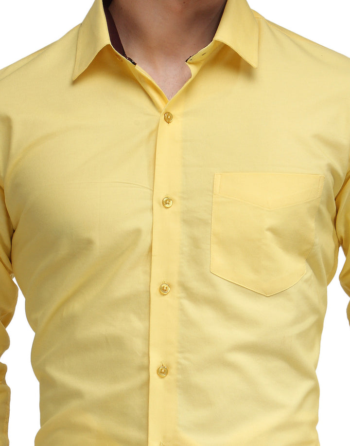 Men Yellow Slim Fit Solid Pure Cotton Formal Shirt