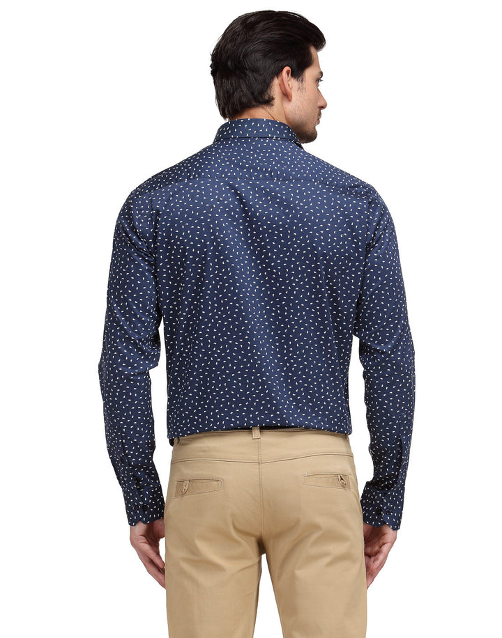 Men Navy Slim Fit Print Pure Cotton Formal Shirt