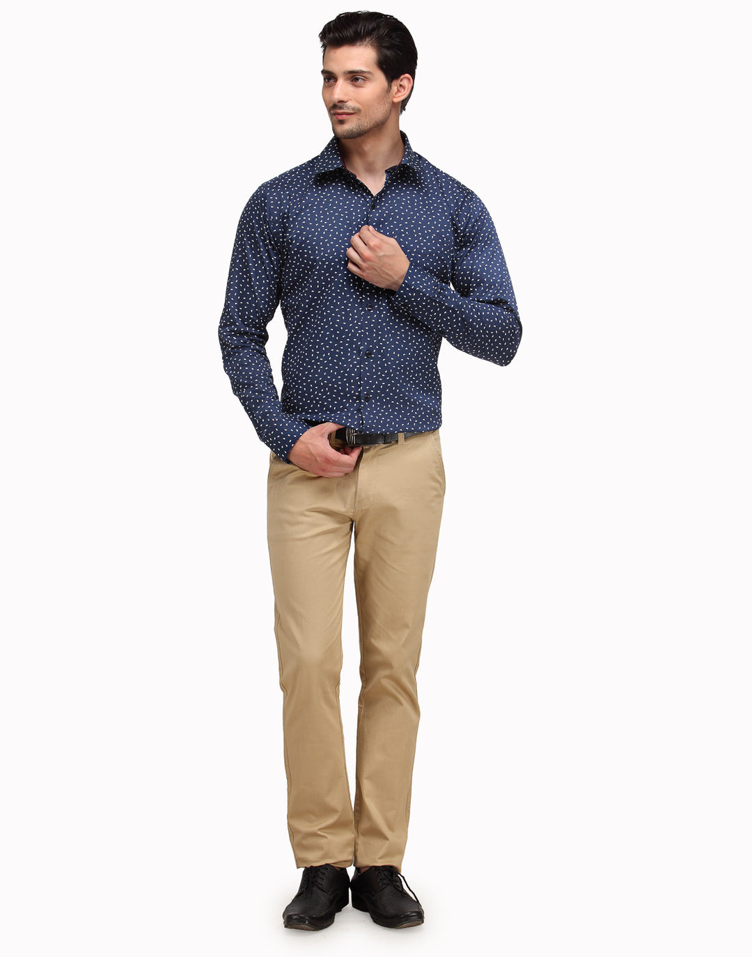 Men Navy Slim Fit Print Pure Cotton Formal Shirt