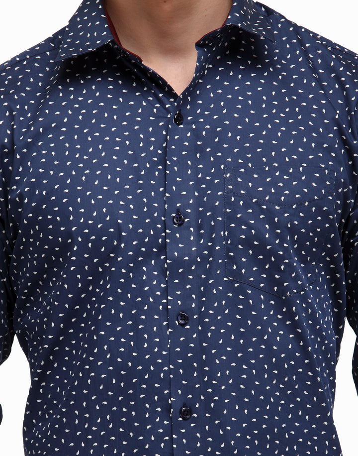 Men Navy Slim Fit Print Pure Cotton Formal Shirt