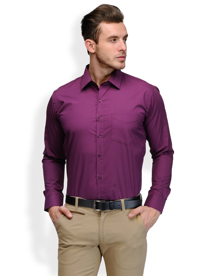 Men Purple Solid Pure Cotton Slim Fit Formal Shirt