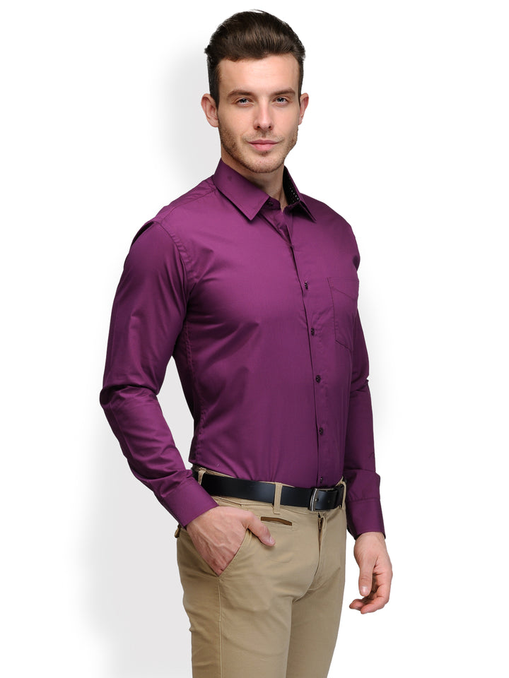 Men Purple Solid Pure Cotton Slim Fit Formal Shirt