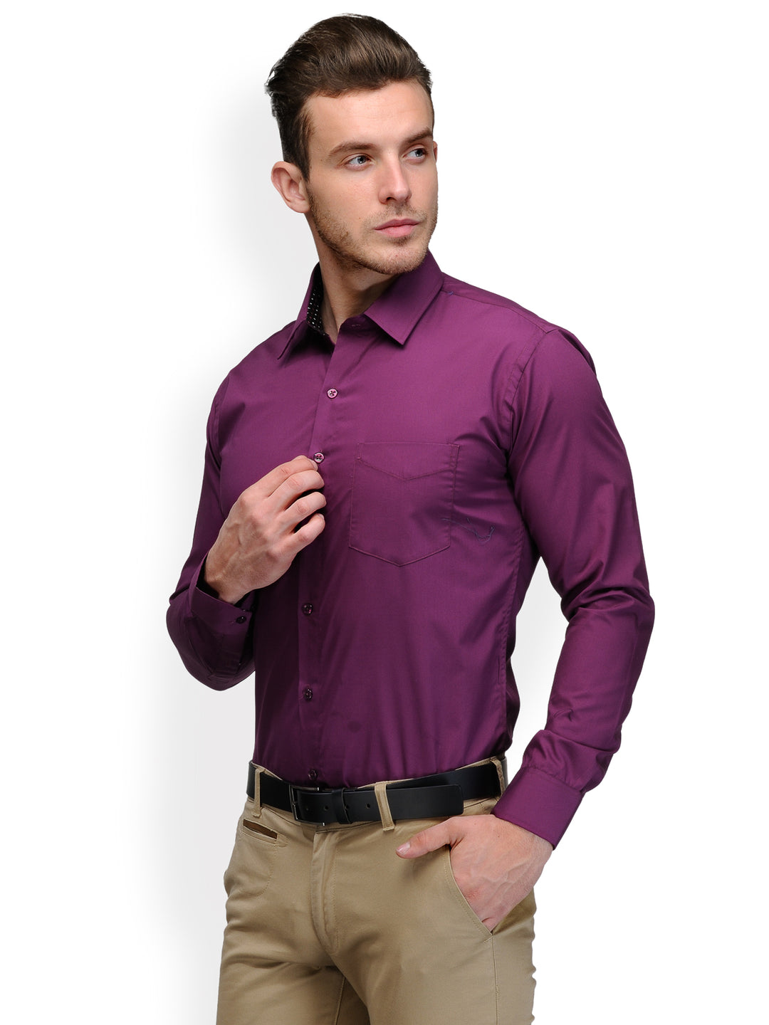 Men Purple Solid Pure Cotton Slim Fit Formal Shirt