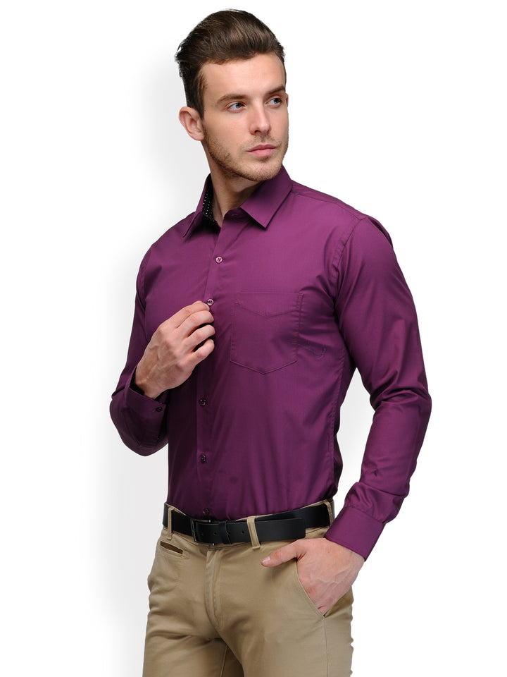 Men Purple Solid Pure Cotton Slim Fit Formal Shirt
