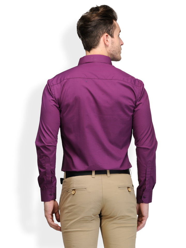 Men Purple Solid Pure Cotton Slim Fit Formal Shirt