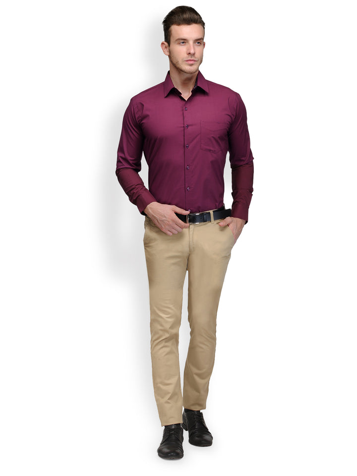 Men Purple Solid Pure Cotton Slim Fit Formal Shirt