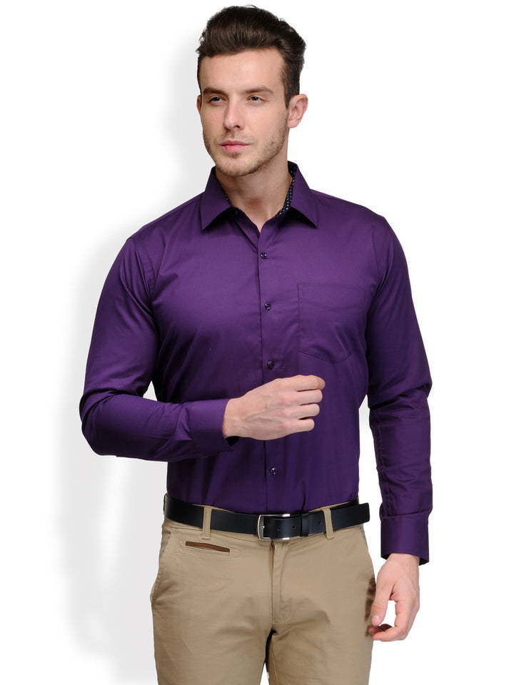 Men Purple Solid Pure Cotton Slim Fit Formal Shirt