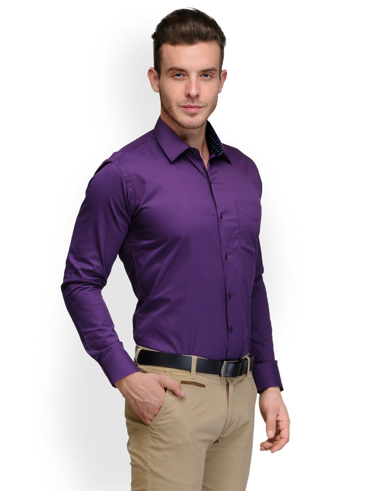 Men Purple Solid Pure Cotton Slim Fit Formal Shirt