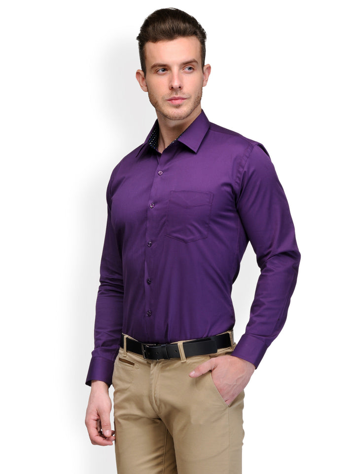 Men Purple Solid Pure Cotton Slim Fit Formal Shirt