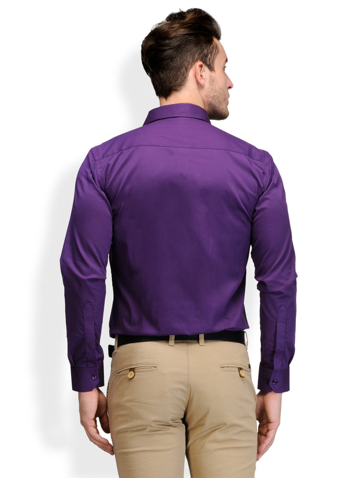 Men Purple Solid Pure Cotton Slim Fit Formal Shirt