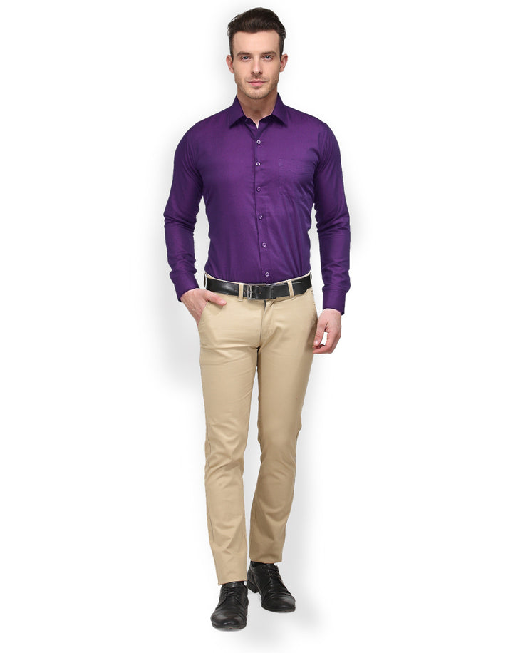 Men Purple Solid Pure Cotton Slim Fit Formal Shirt