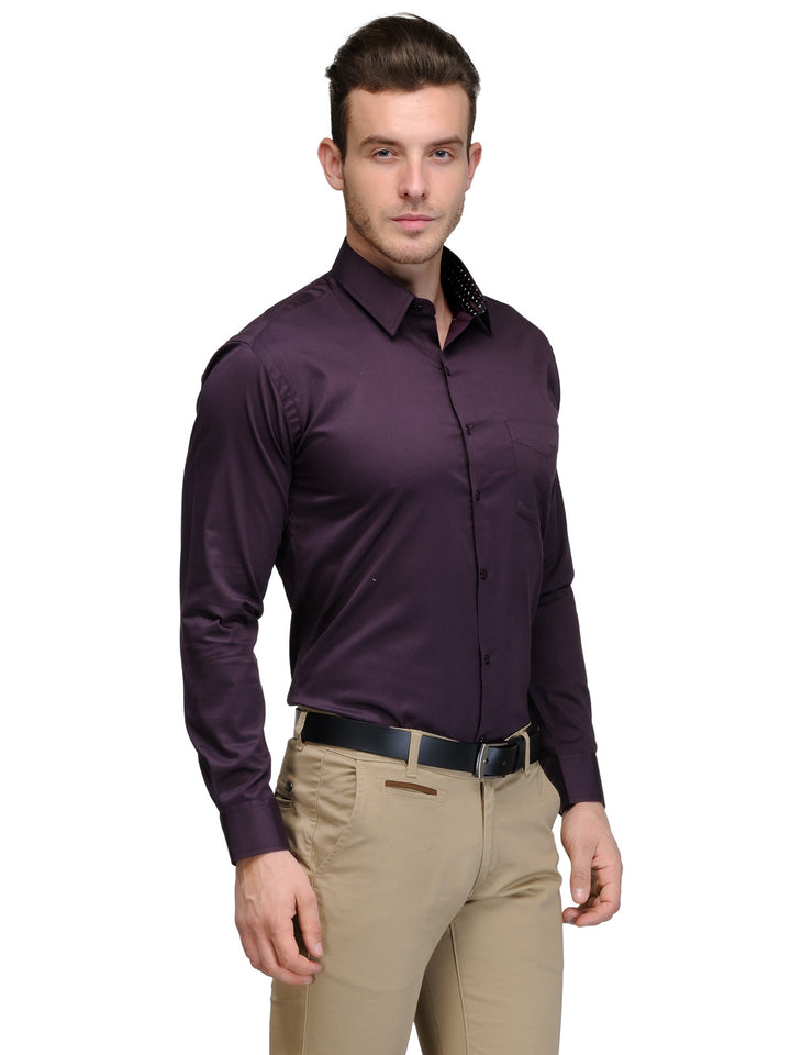 Men Wine Slim Fit Solid Pure Cotton Formal Shirt