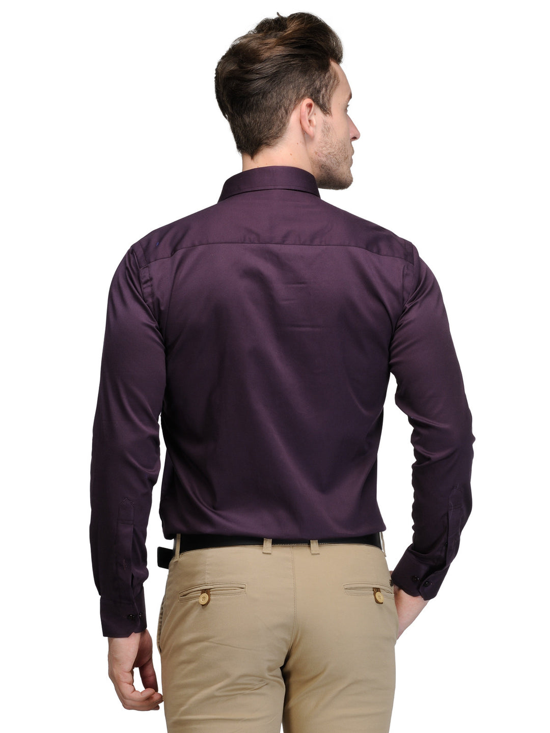 Men Wine Slim Fit Solid Pure Cotton Formal Shirt