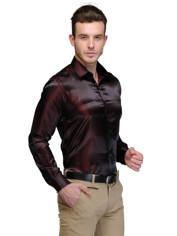 Men Maroon Slim Fit Solid Satin Pure Polyester Formal Shirt