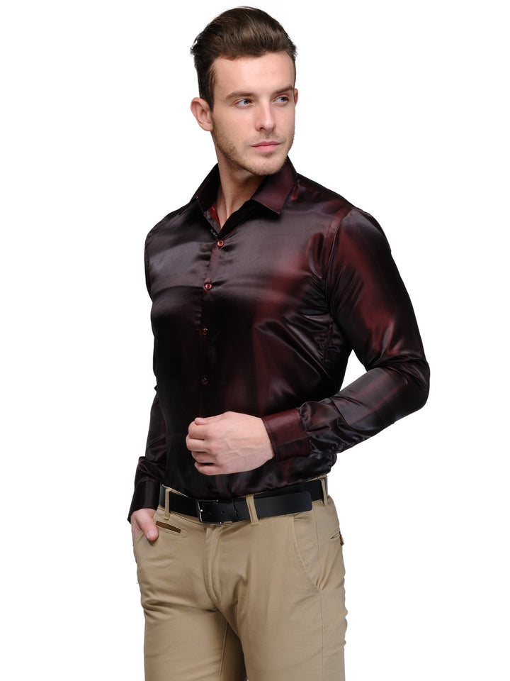 Men Maroon Slim Fit Solid Satin Pure Polyester Formal Shirt