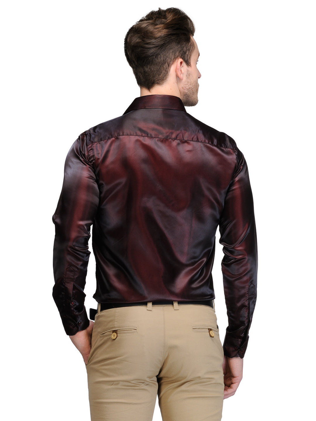 Men Maroon Slim Fit Solid Satin Pure Polyester Formal Shirt