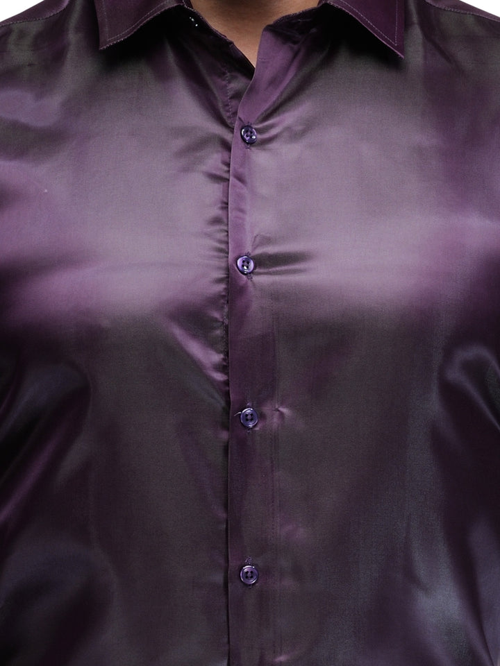 Men Purple Slim Fit Solid Satin Pure Polyester Formal Shirt