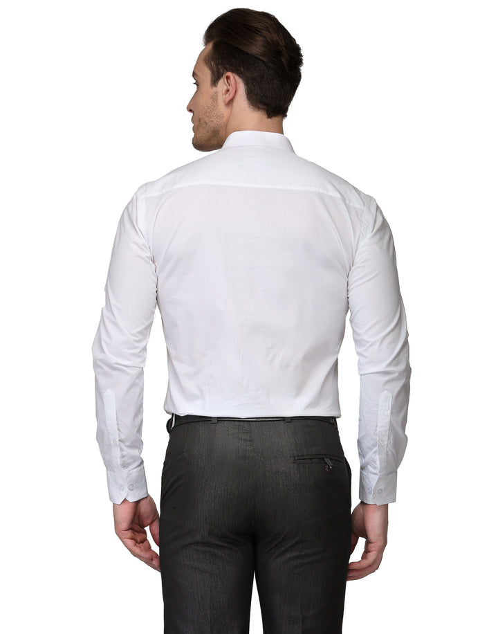 Men White Slim Fit Solid Chinese Collar Pure Cotton Formal Shirt