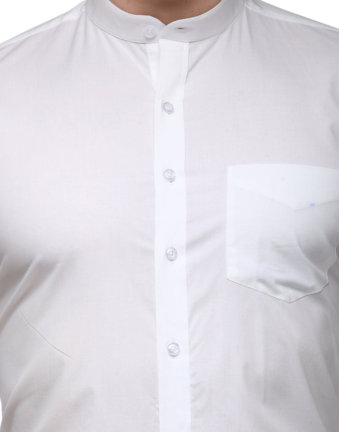 Men White Slim Fit Solid Chinese Collar Pure Cotton Formal Shirt