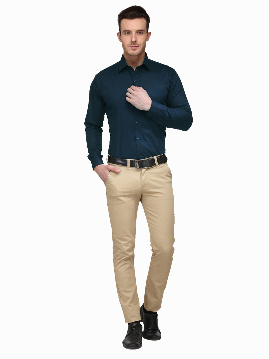 Men Turquoise Blue Solid Slim Fit Pure Cotton Formal Shirt