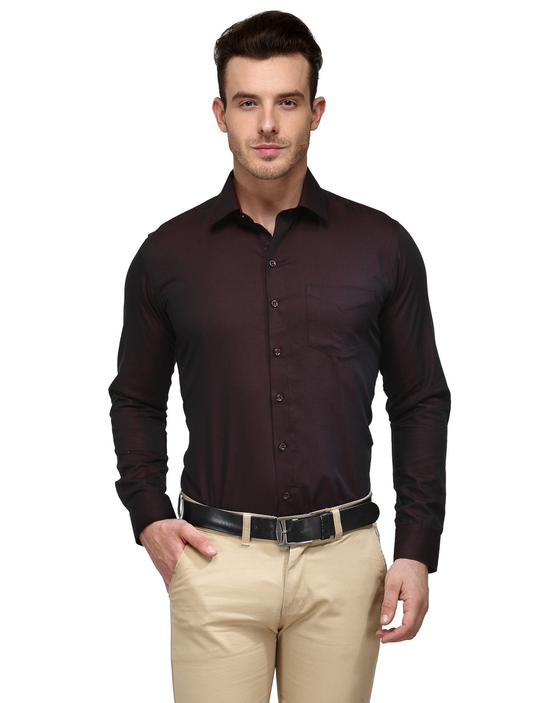 Men Maroon Solid Pure Cotton Slim Fit Formal Shirt
