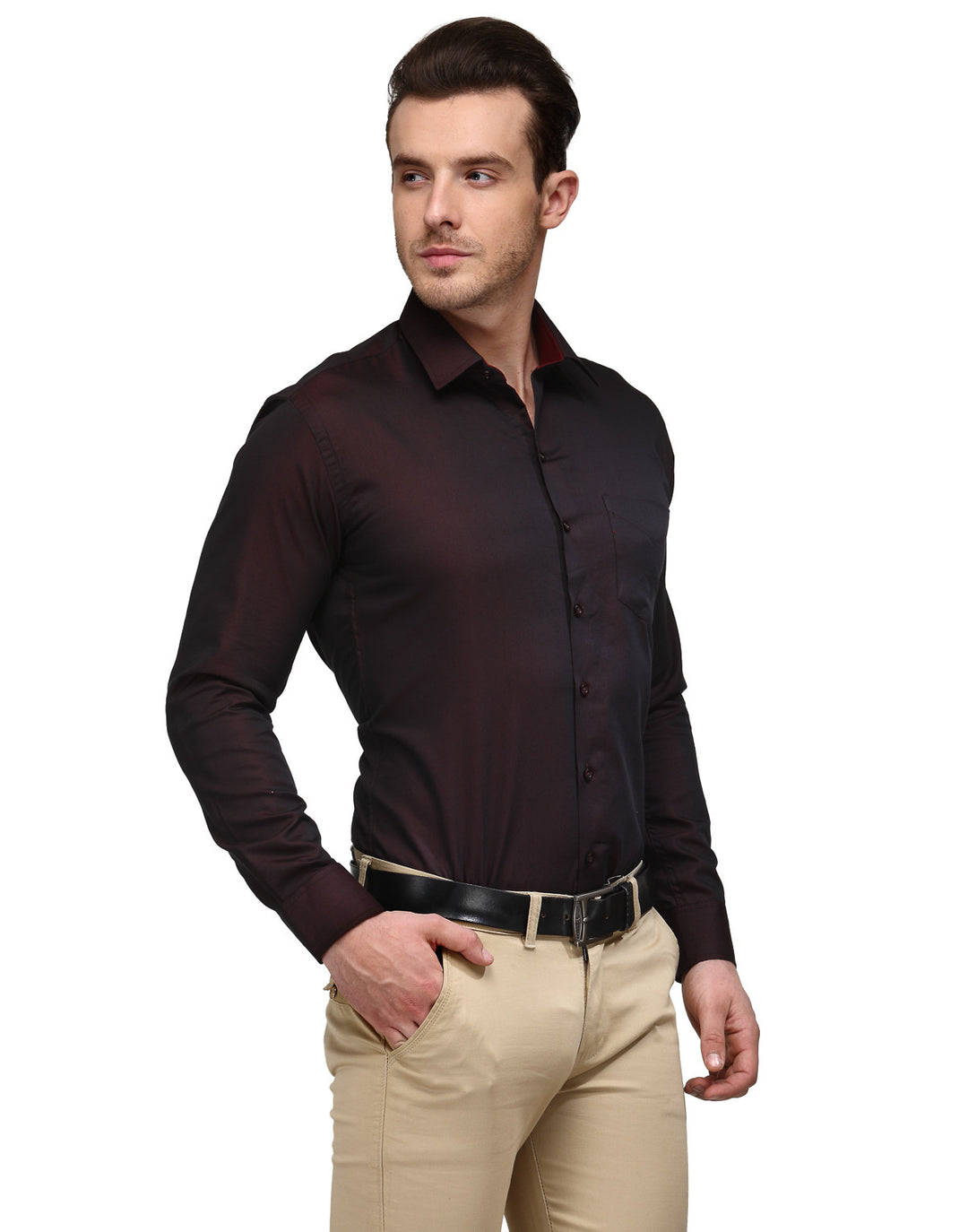 Men Maroon Solid Pure Cotton Slim Fit Formal Shirt