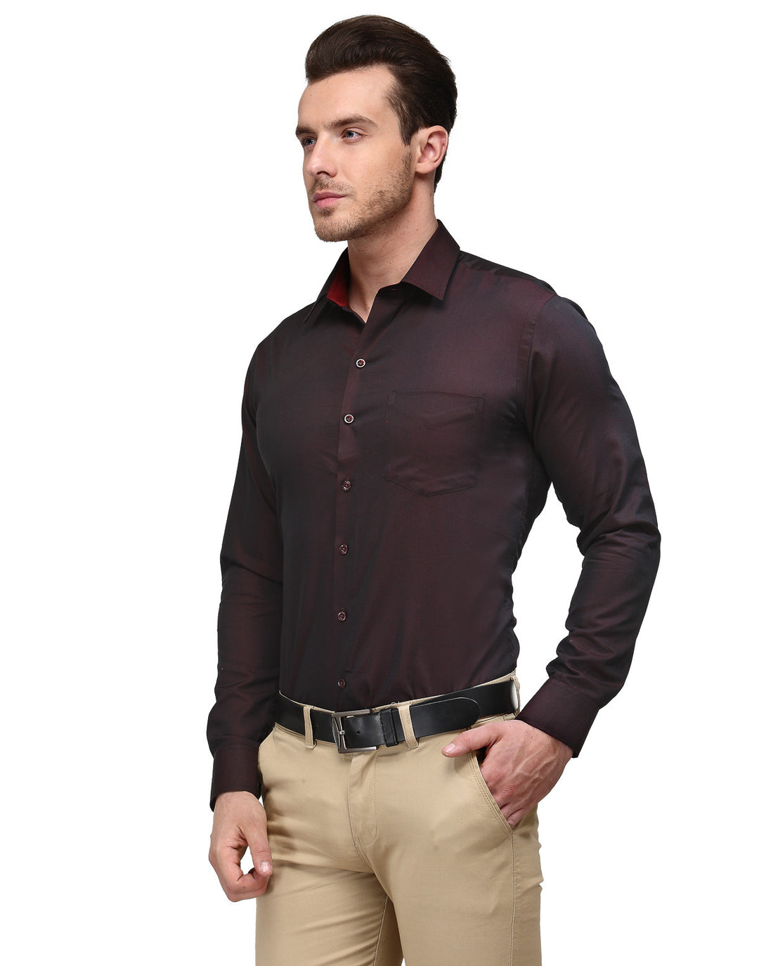 Men Maroon Solid Pure Cotton Slim Fit Formal Shirt