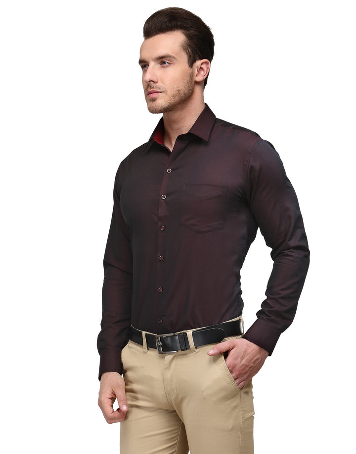 Men Maroon Solid Pure Cotton Slim Fit Formal Shirt