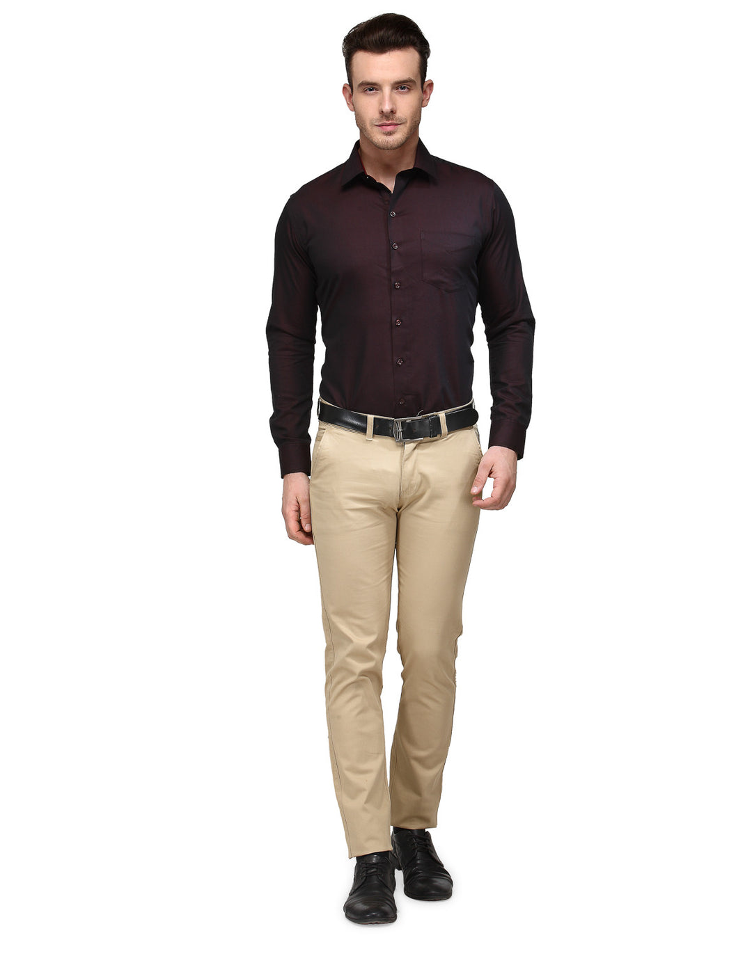 Men Maroon Solid Pure Cotton Slim Fit Formal Shirt