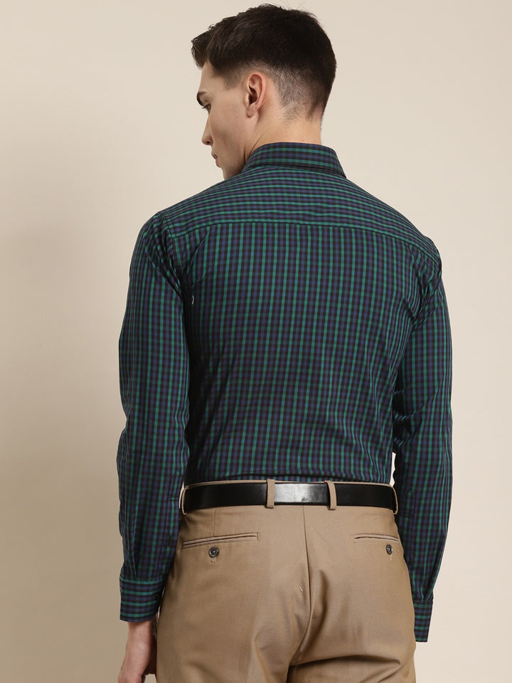 Men Black & Blue Checks Pure Cotton Slim Fit Formal Shirt