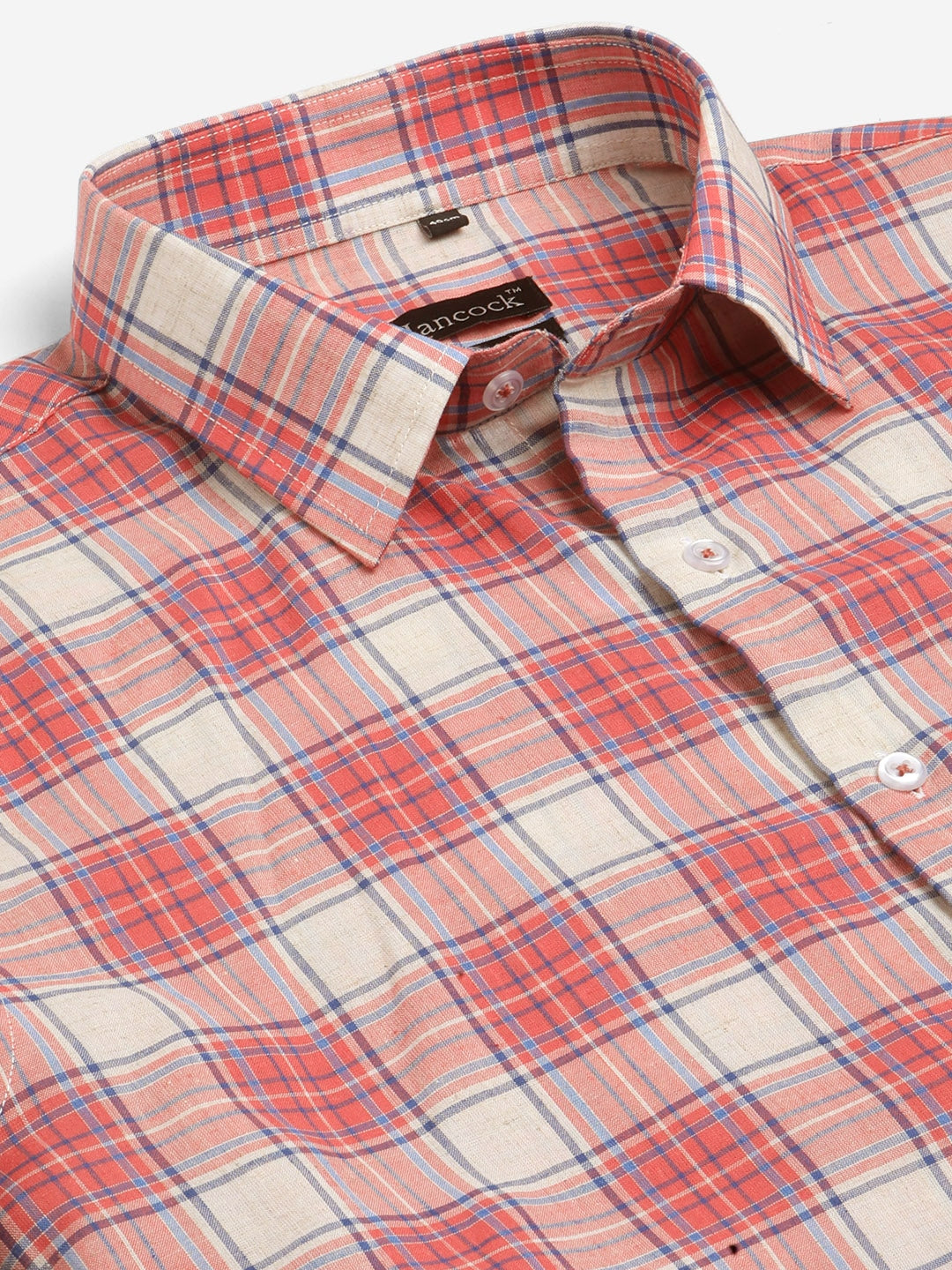 Men Beige & Red Stripes Pure Cotton Slim Fit Formal Shirt