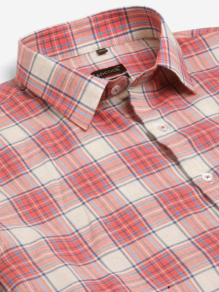 Men Beige & Red Stripes Pure Cotton Slim Fit Formal Shirt
