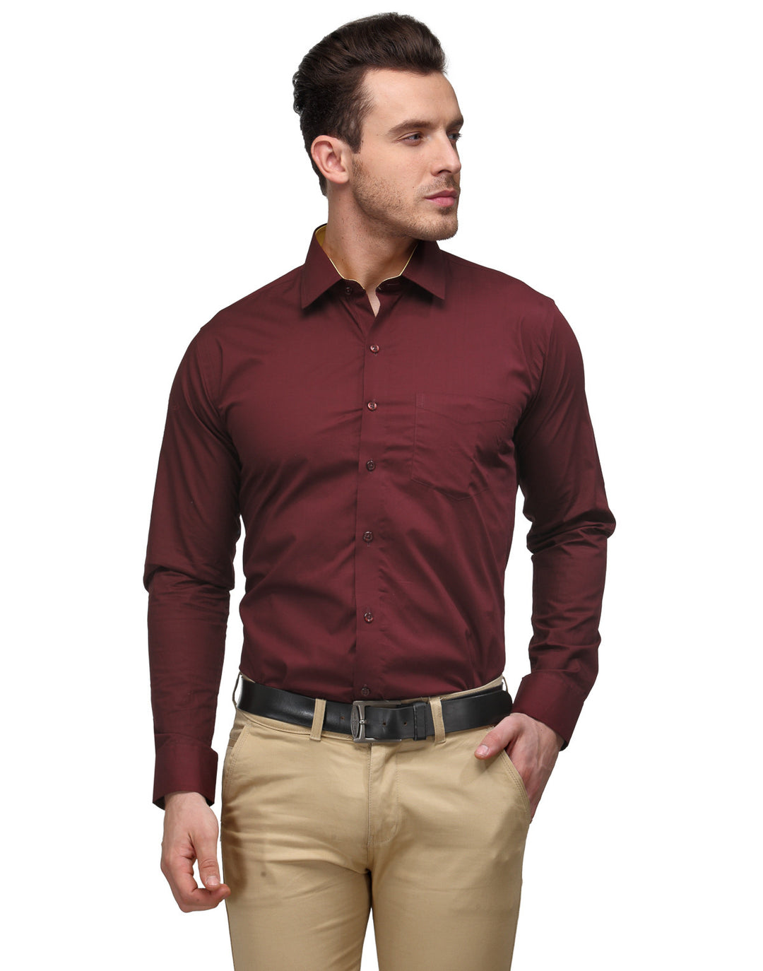 Hancock Men Maroon Pure Cotton Slim Fit Solid Formal Shirt Hancock Men Maroon Pure Cotton Slim Fit Solid Formal Shirt