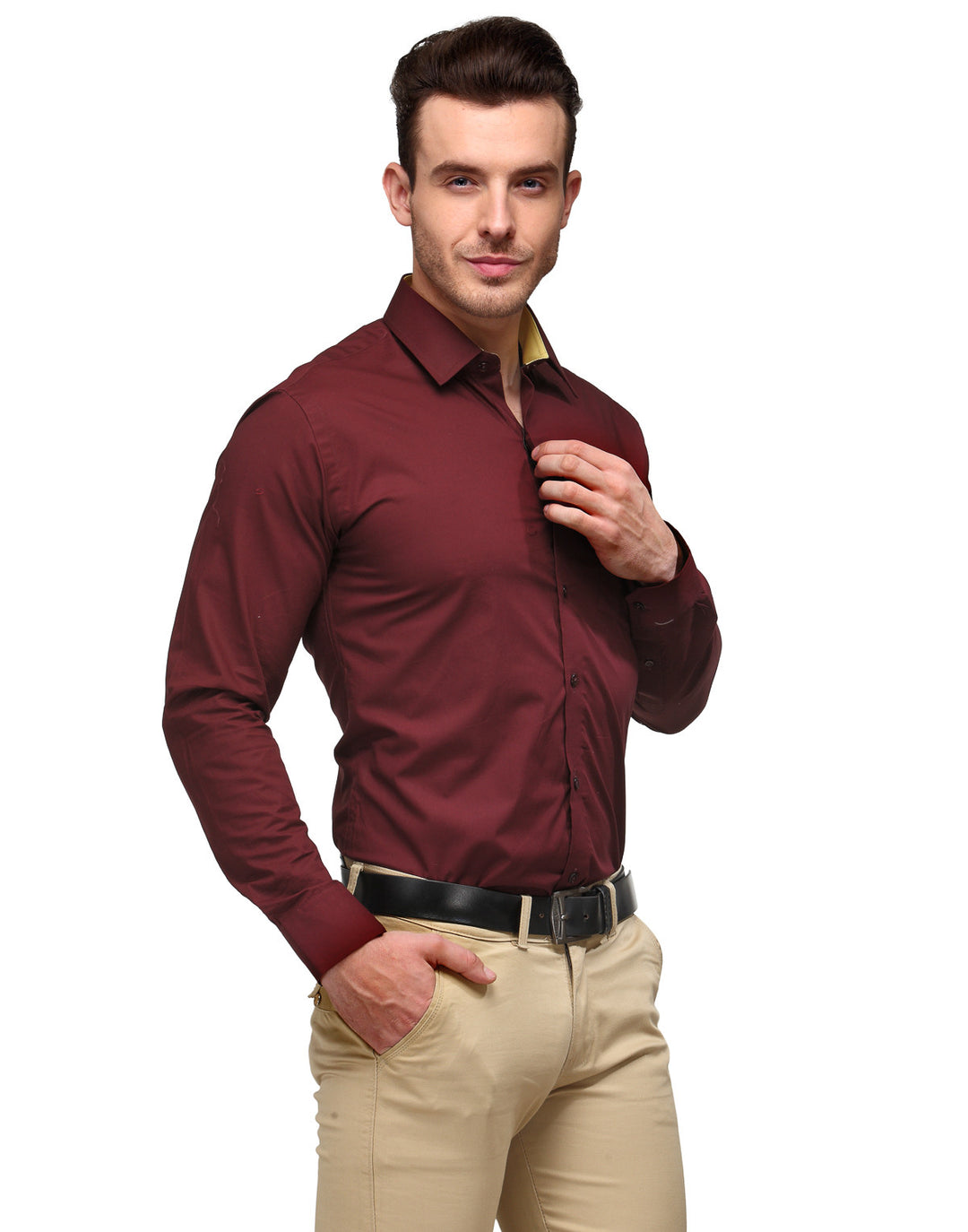 Men Maroon Pure Cotton Slim Fit Solid Formal Shirt