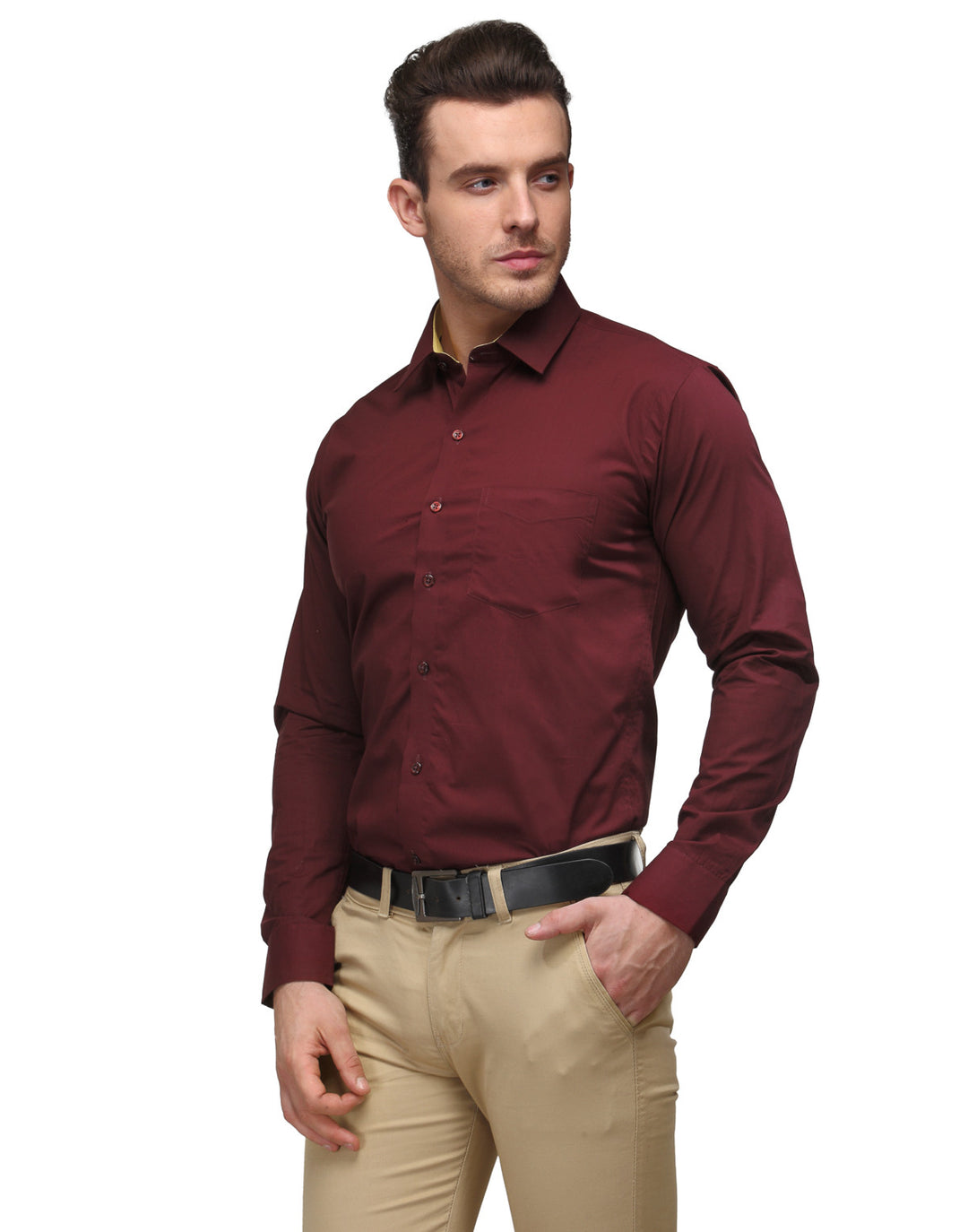 Men Maroon Pure Cotton Slim Fit Solid Formal Shirt