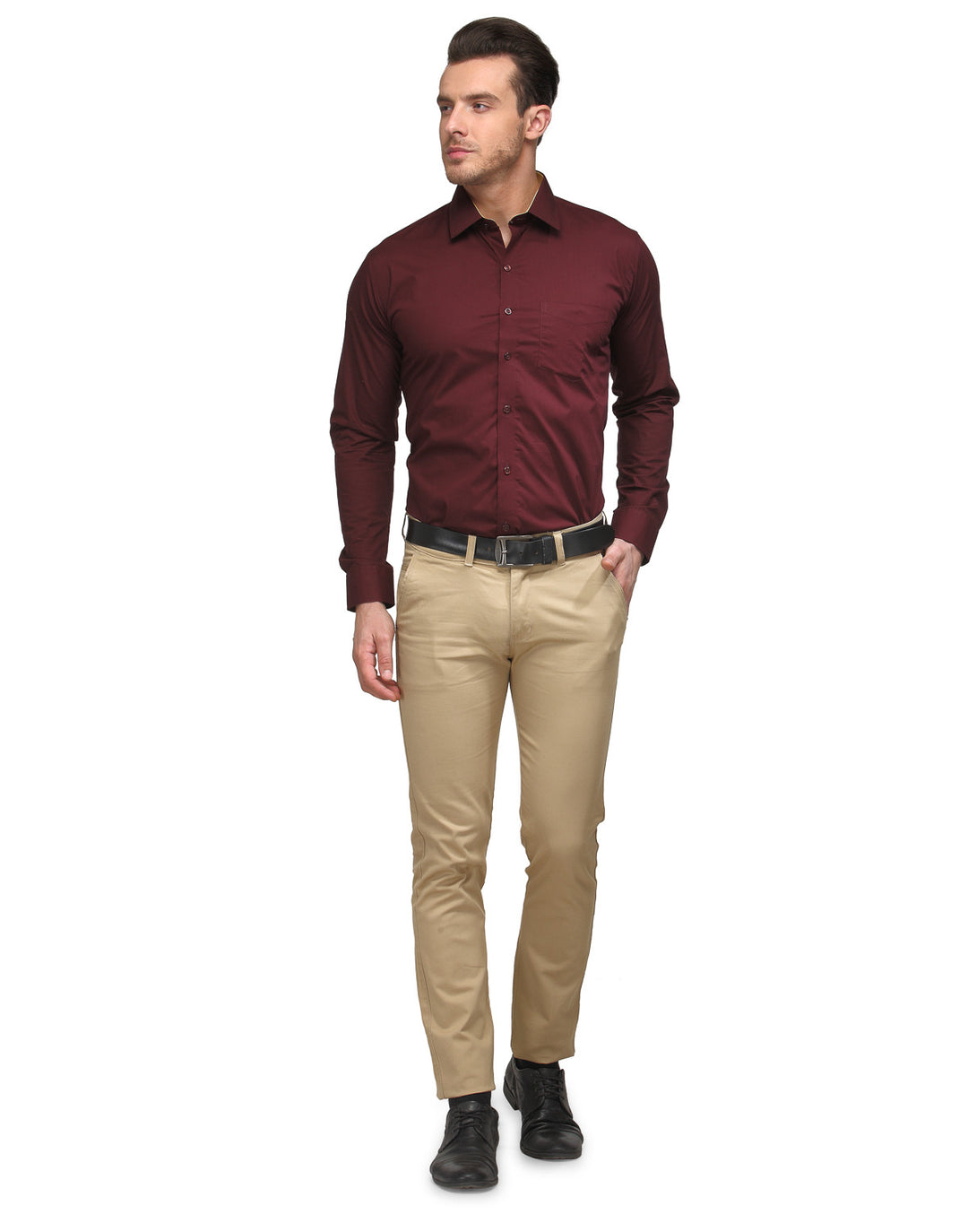 Men Maroon Pure Cotton Slim Fit Solid Formal Shirt