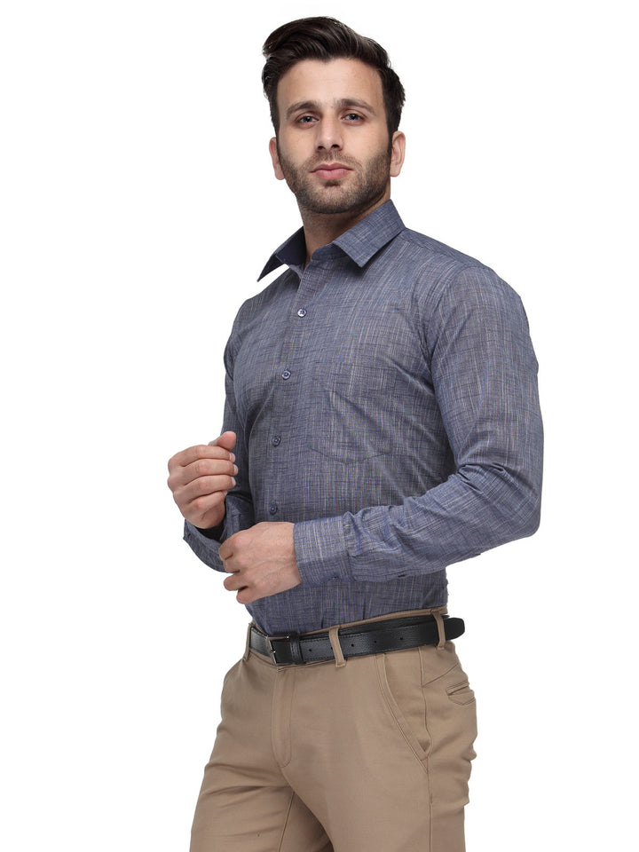 Men Navy Slim Fit Solid Pure Cotton Formal Shirt