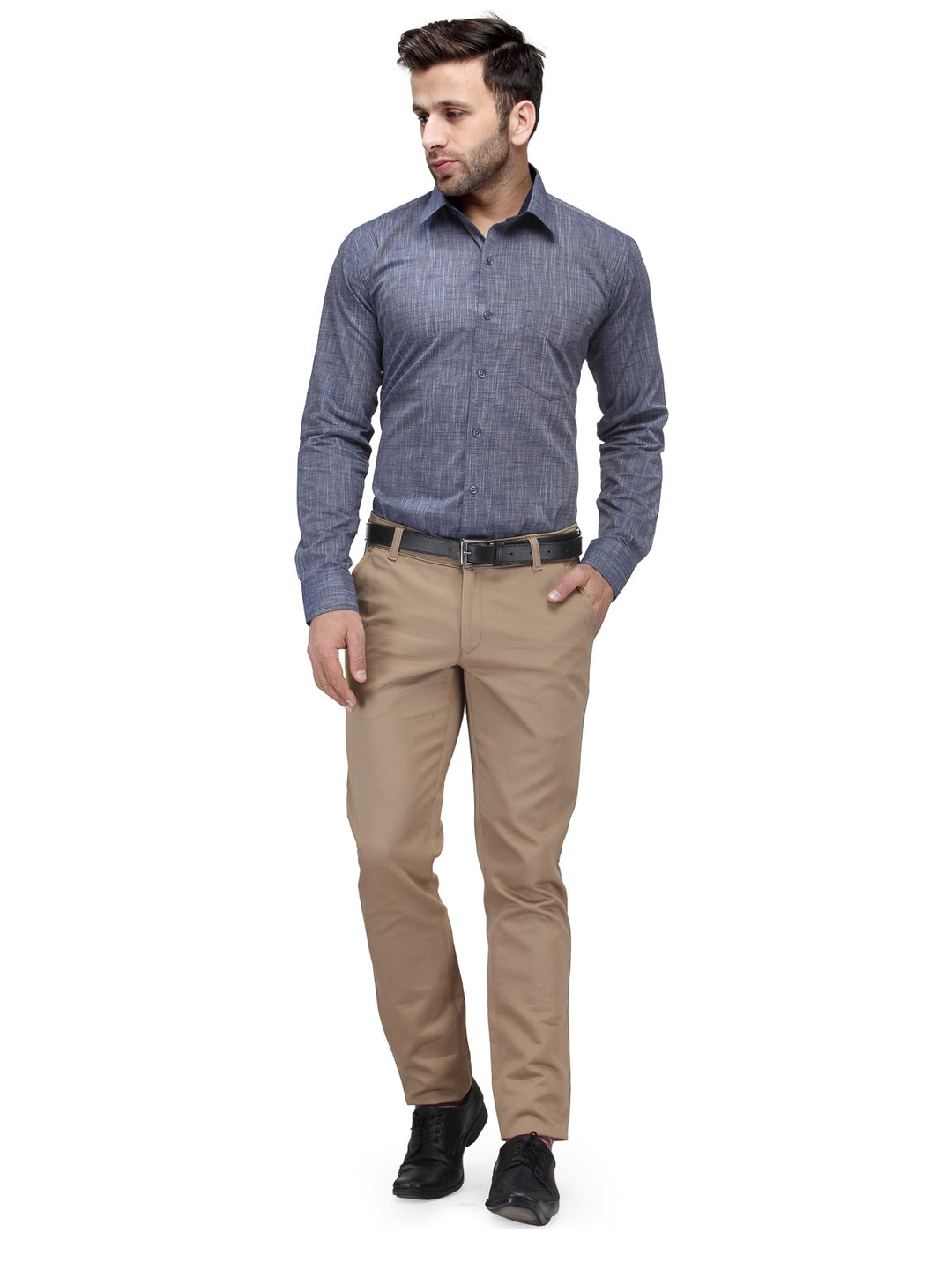 Men Navy Slim Fit Solid Pure Cotton Formal Shirt